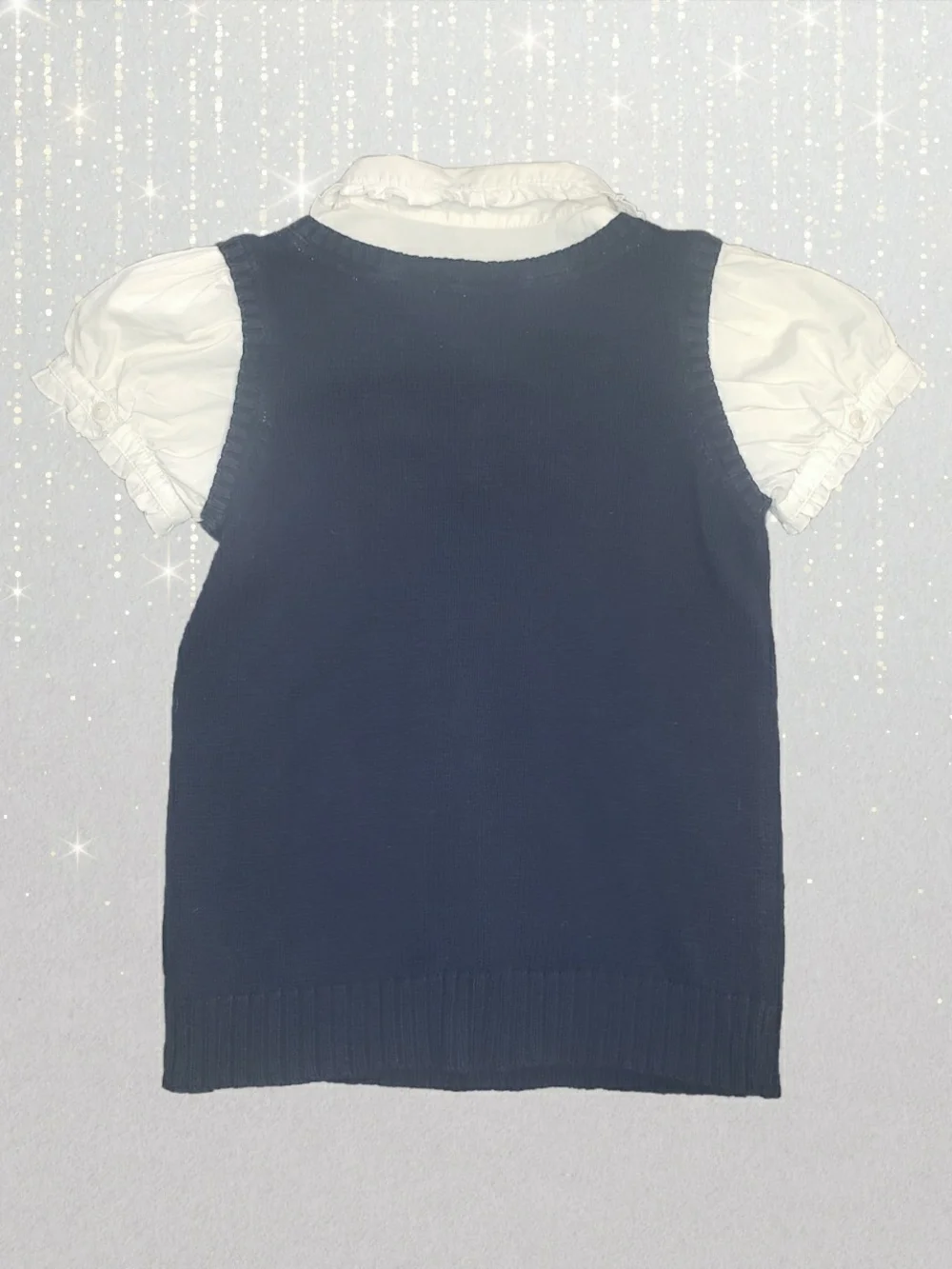 The Children's Place Navy Knit Vest with Cream Ruffled Blouse